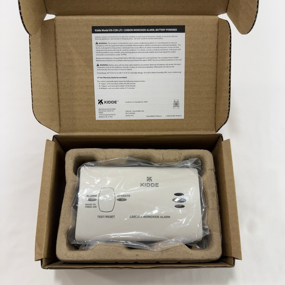 Kidde Carbon Monoxide CO Detector Alarm‎ Battery Operated Model KN-COB-LP3 NIB